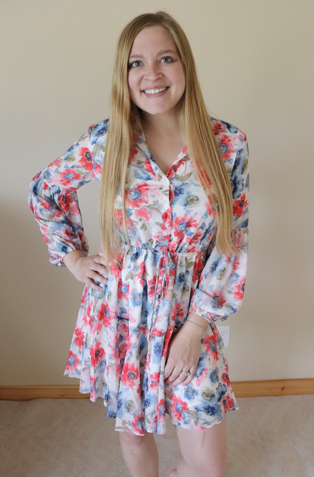 red white and blue floral dress Long Sleeve – Rustic Coneflower Boutique Flat Black Leah Drawer do not dry clean Best of Lily by Firmiana 2026-08-19 Fit:Extra Trim