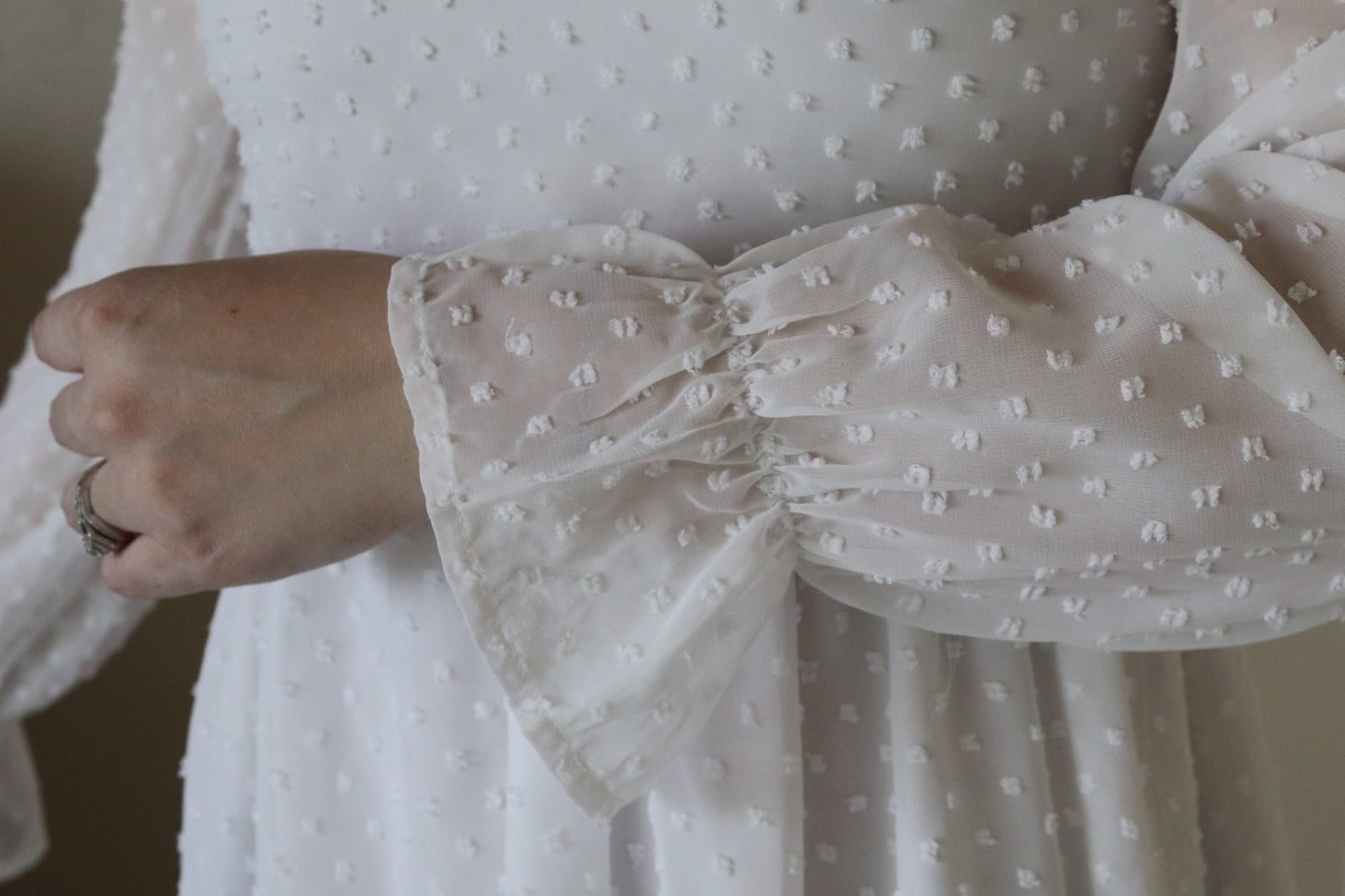 White Swiss Dot Long Sleeve Dress