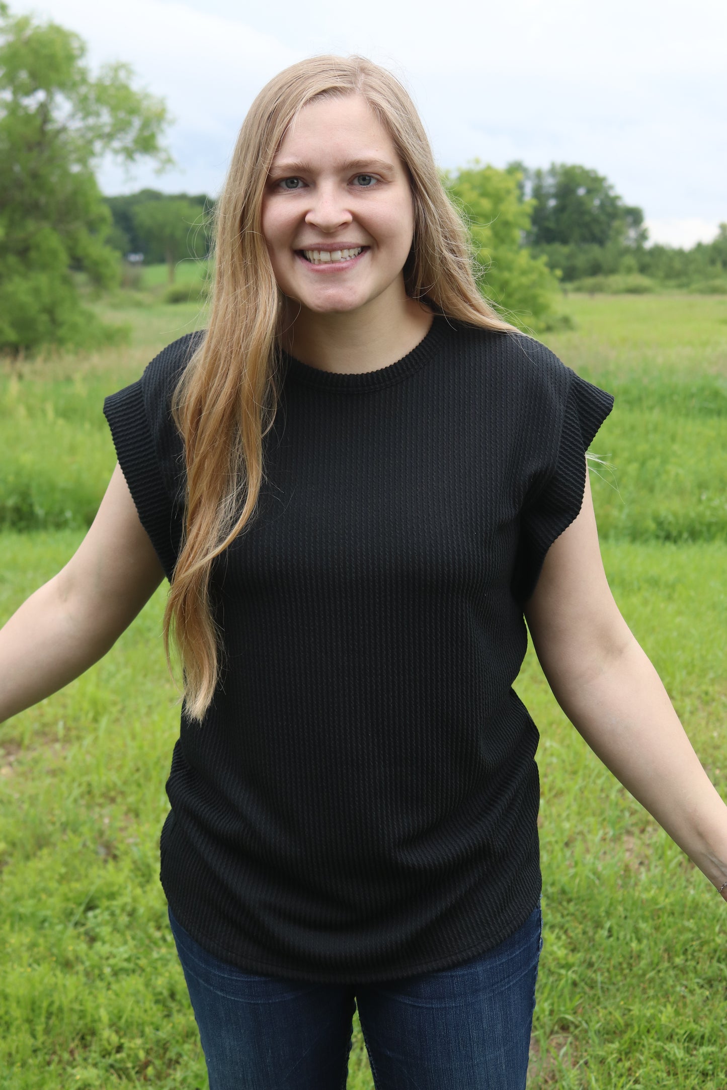 Black Ribbed Dolman Top