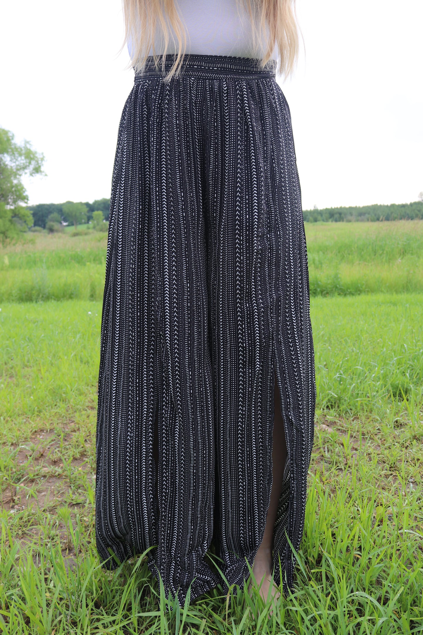 Black Abstract Wide Leg Pants