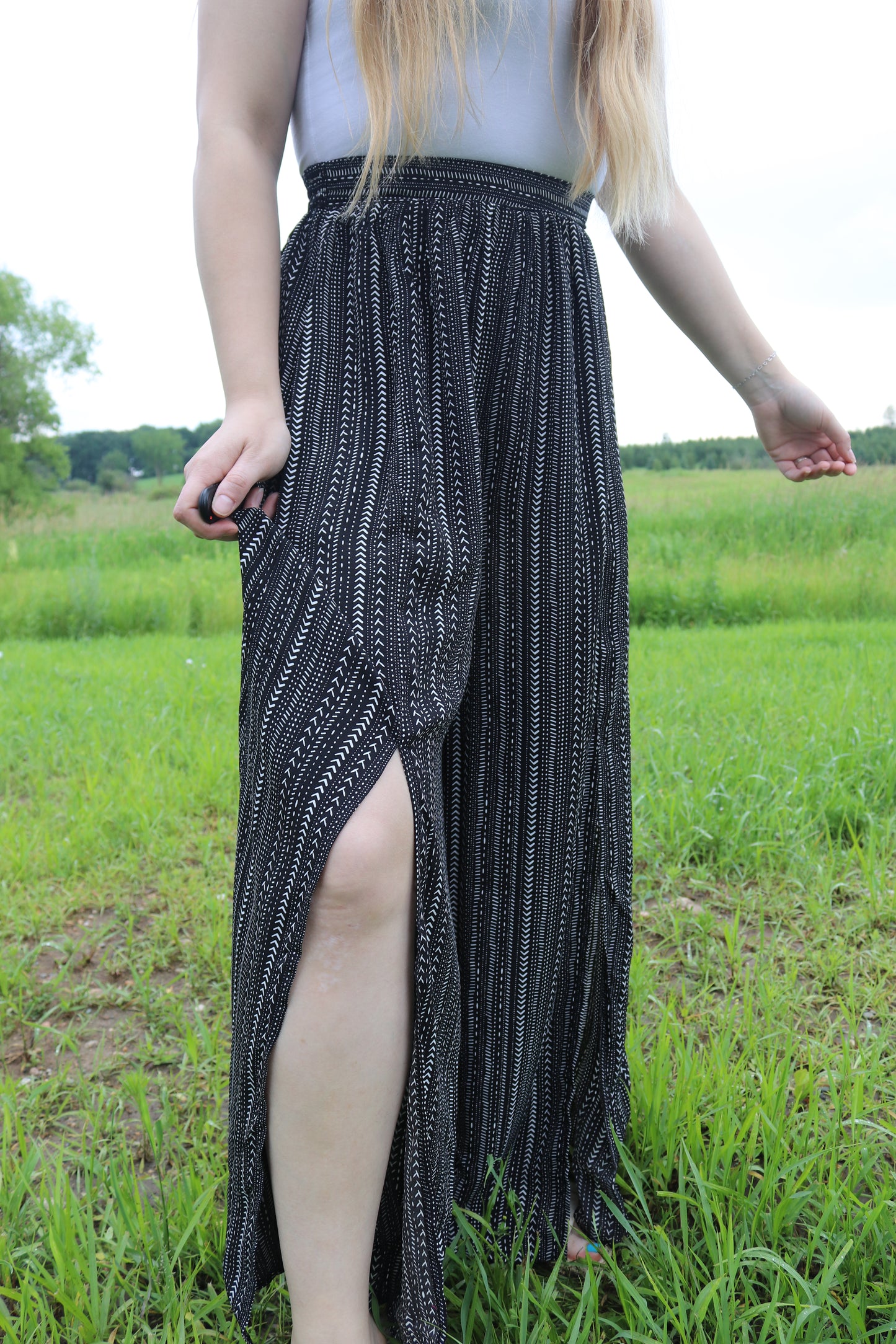 Black Abstract Wide Leg Pants