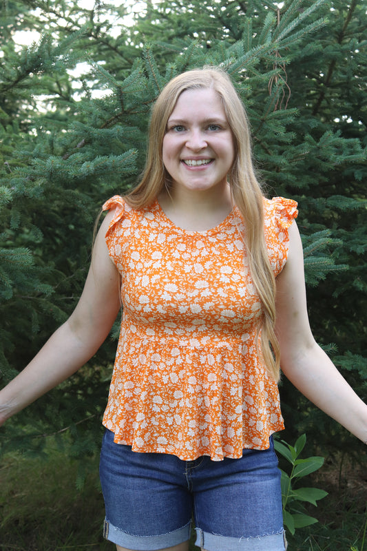 Orange Floral Peplum Blouse