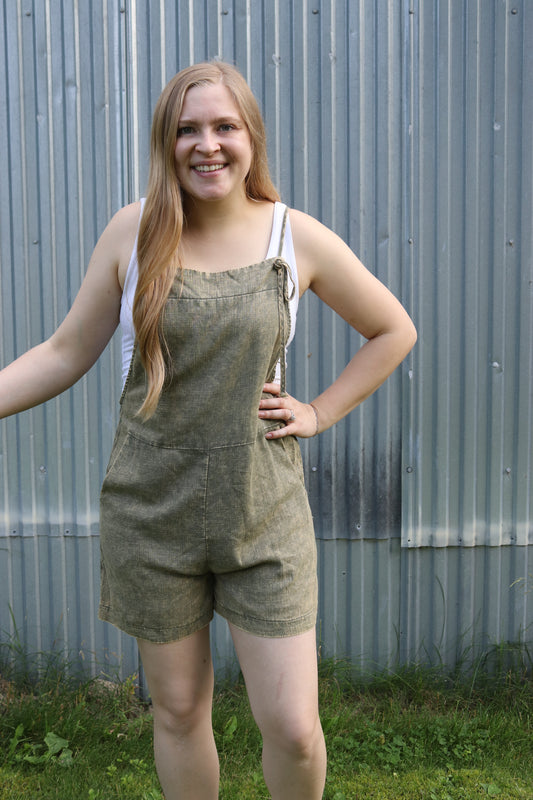 Olive Washed Linen Romper