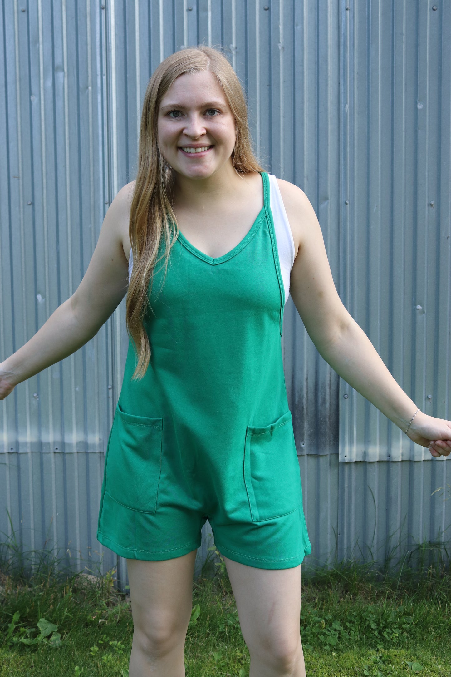 Kelly Green Jersey Knit Romper