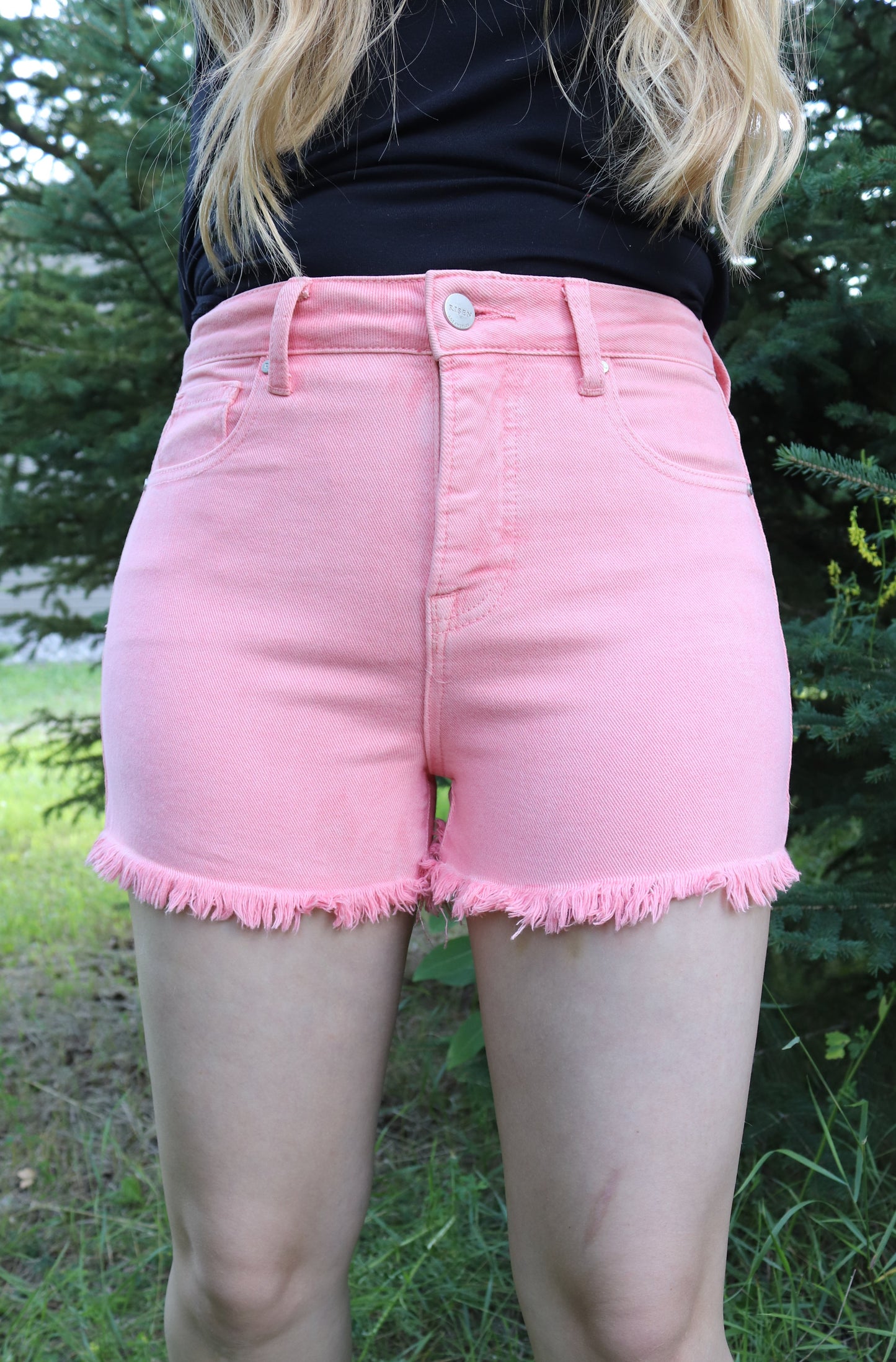 Risen: Coral Tummy Control Frayed Hem Shorts