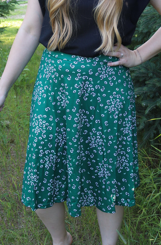 Green Floral A-Line Skirt