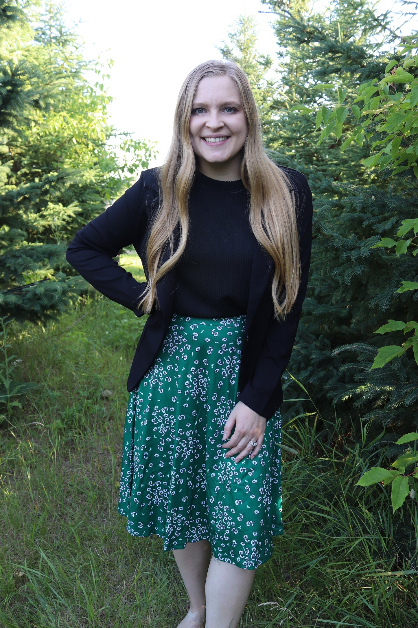 Green Floral A-Line Skirt