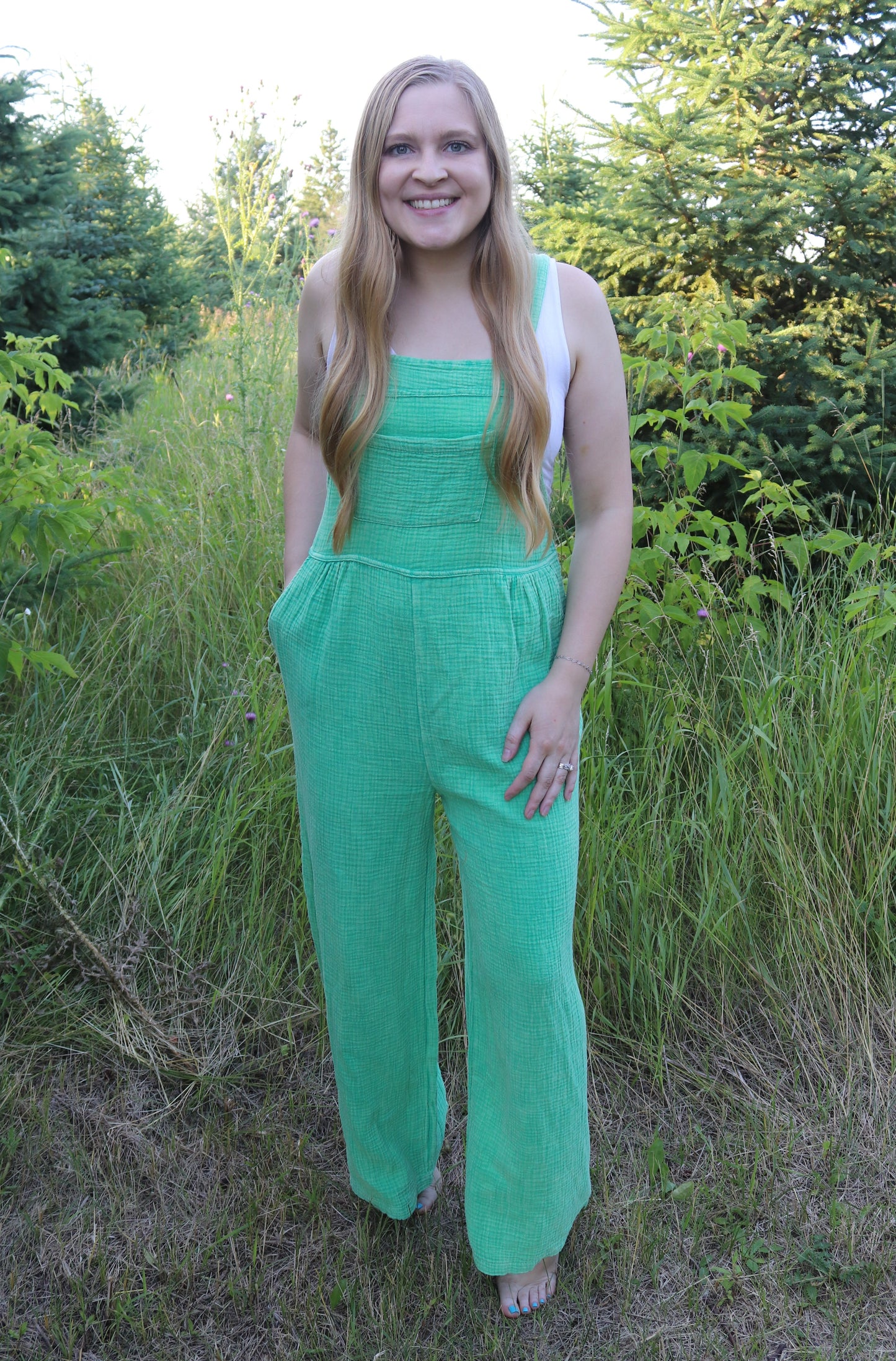 Kelly Green Gauze Jumpsuit