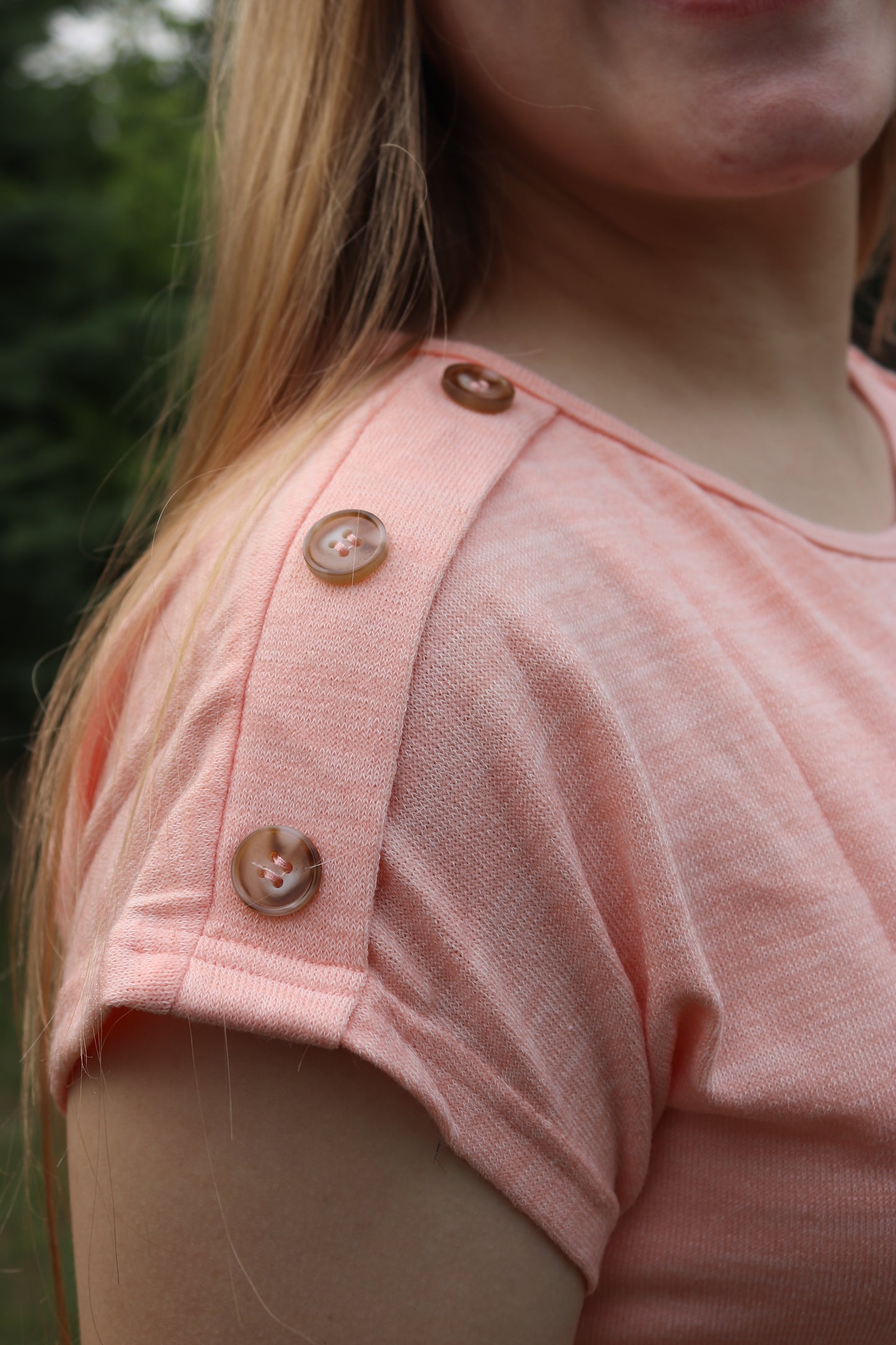 Coral Button Tee