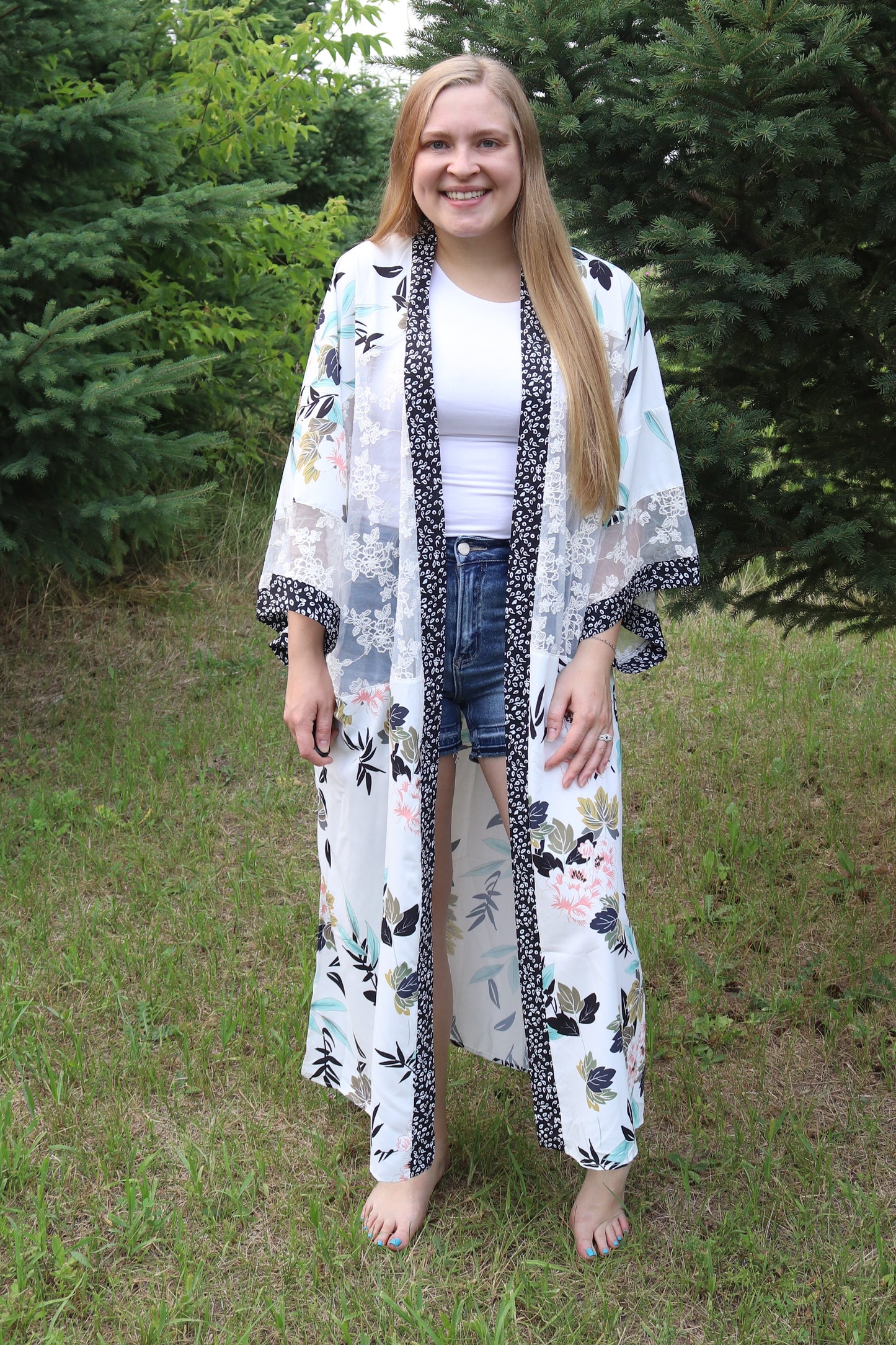 White Floral Kimono