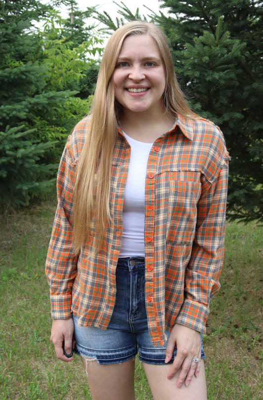 Orange Plaid Button Up