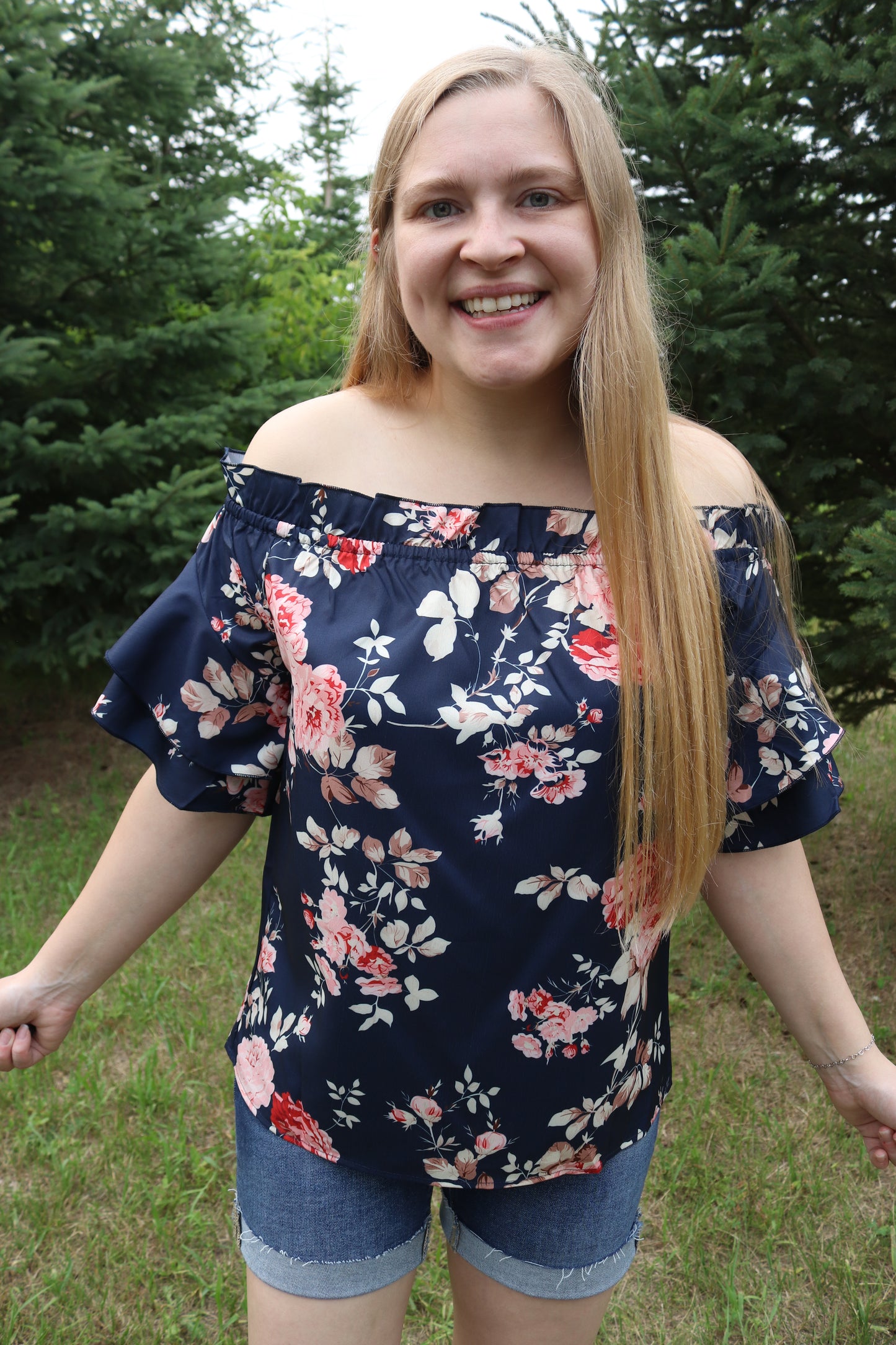 Navy Off-the-Shoulder Blouse