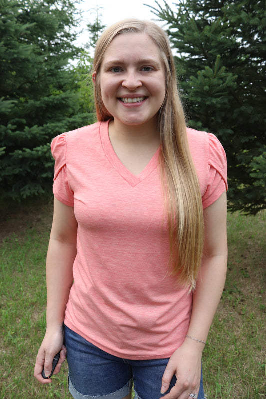 Coral Petal Sleeve V-neck Tee