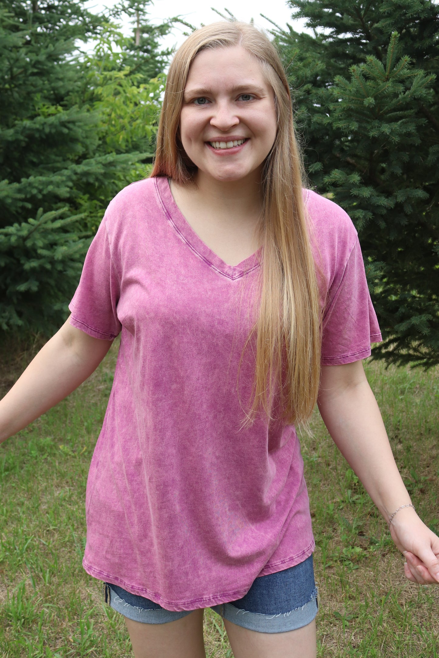 PLUS: Plum Washed V-neck Tee