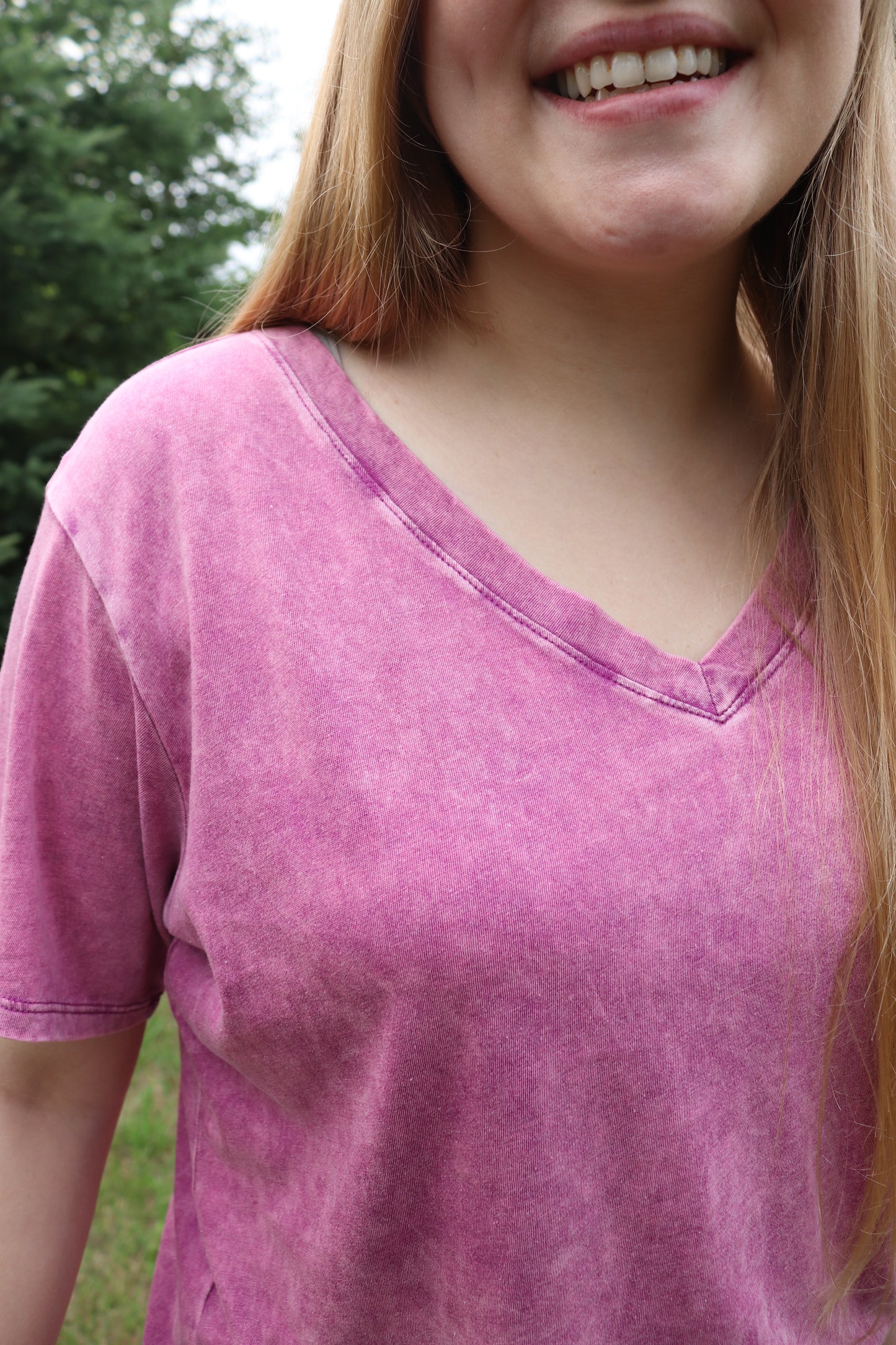 Plum Washed V-neck Tee