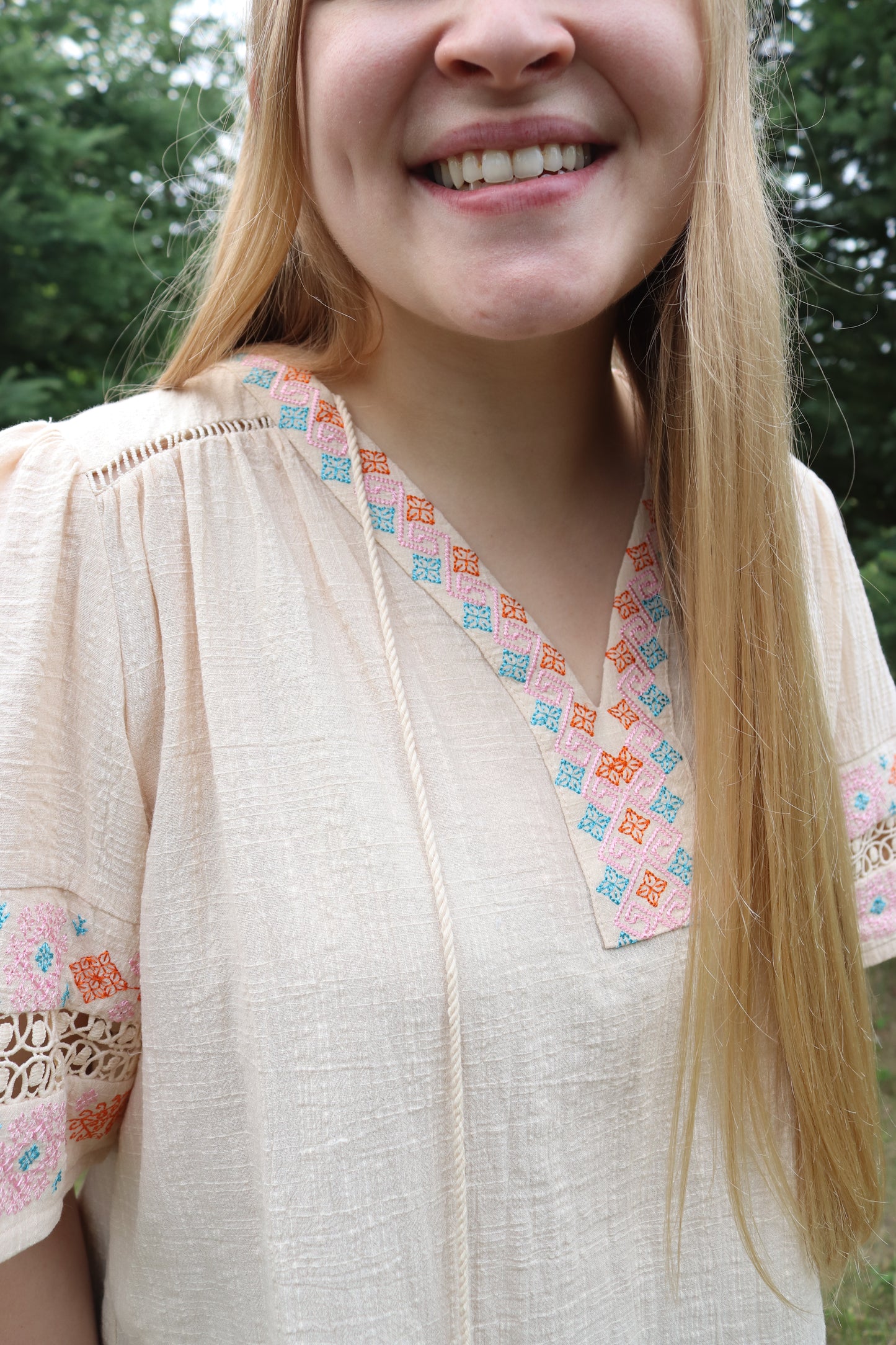 Cream Tassel Embroidered Top