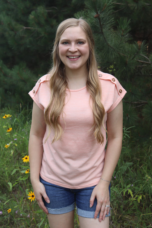 Coral Button Tee