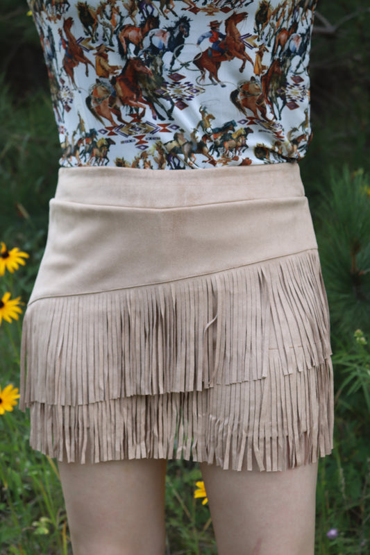 Tan Fringe Shorts