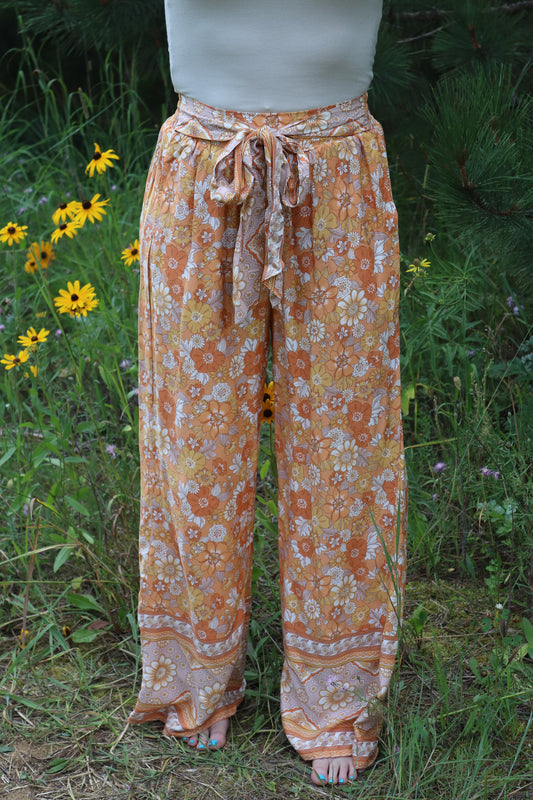 Orange Floral Wide Leg Pants