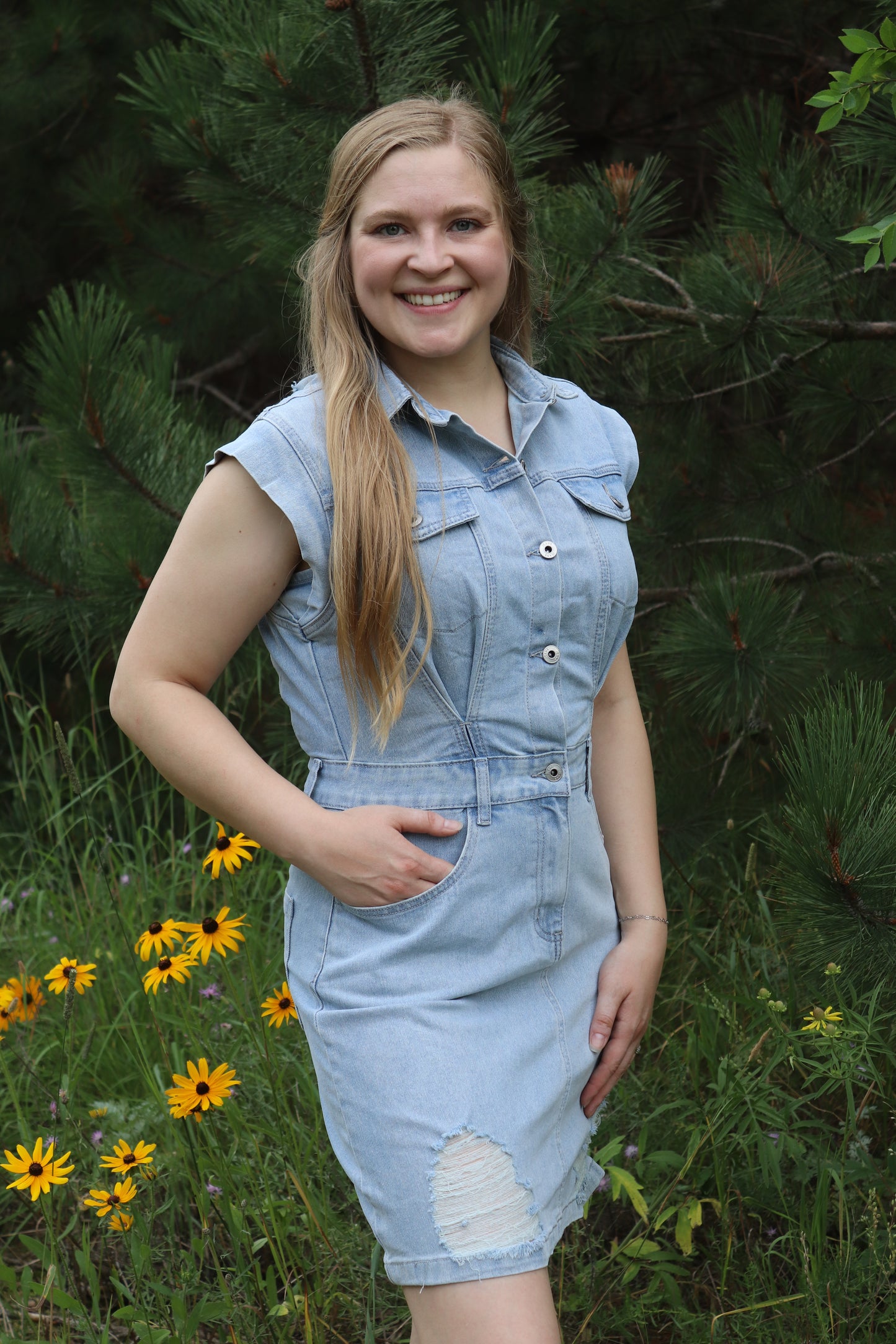 Light Wash Distressed Denim Dress