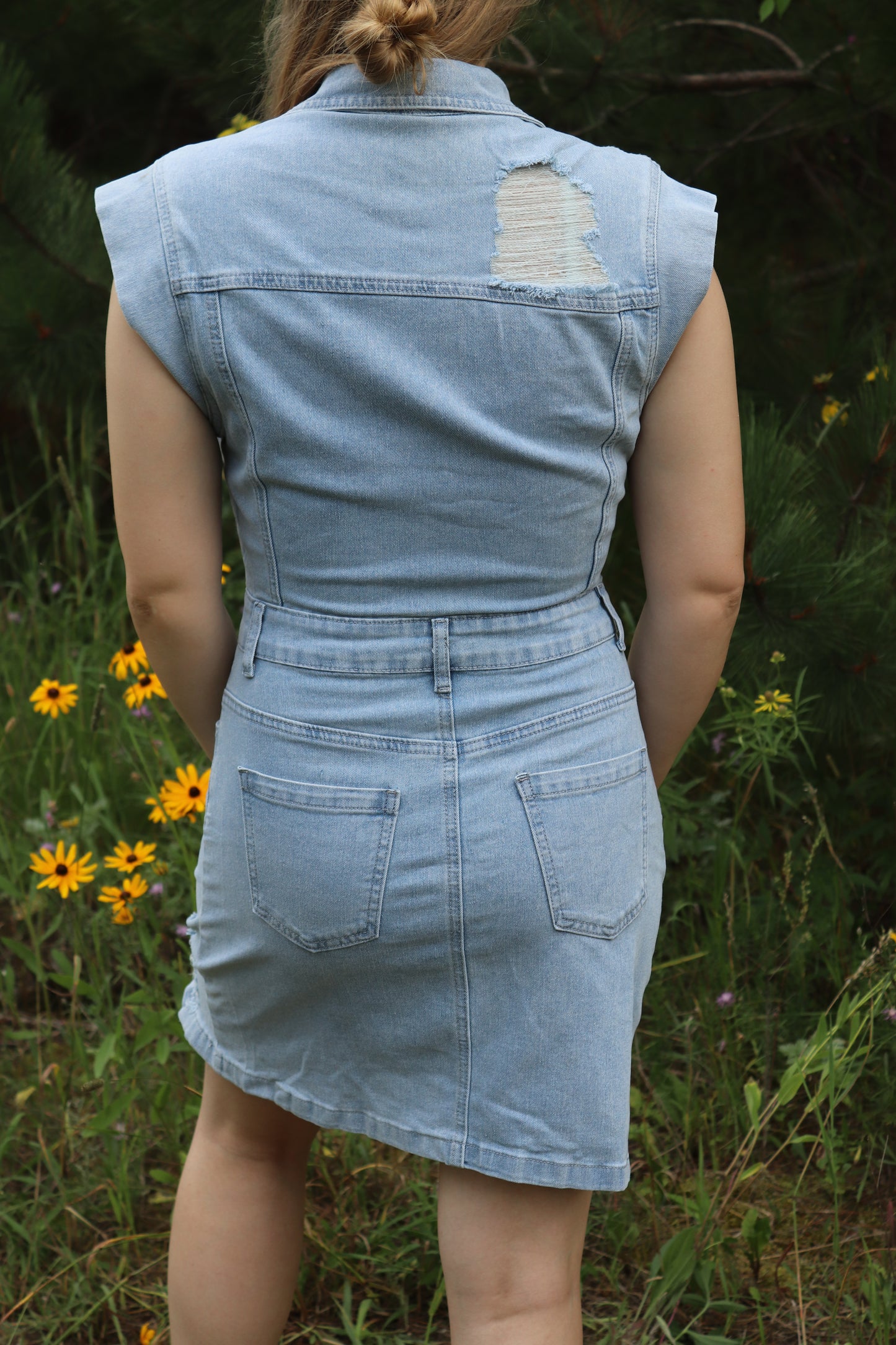 Light Wash Distressed Denim Dress