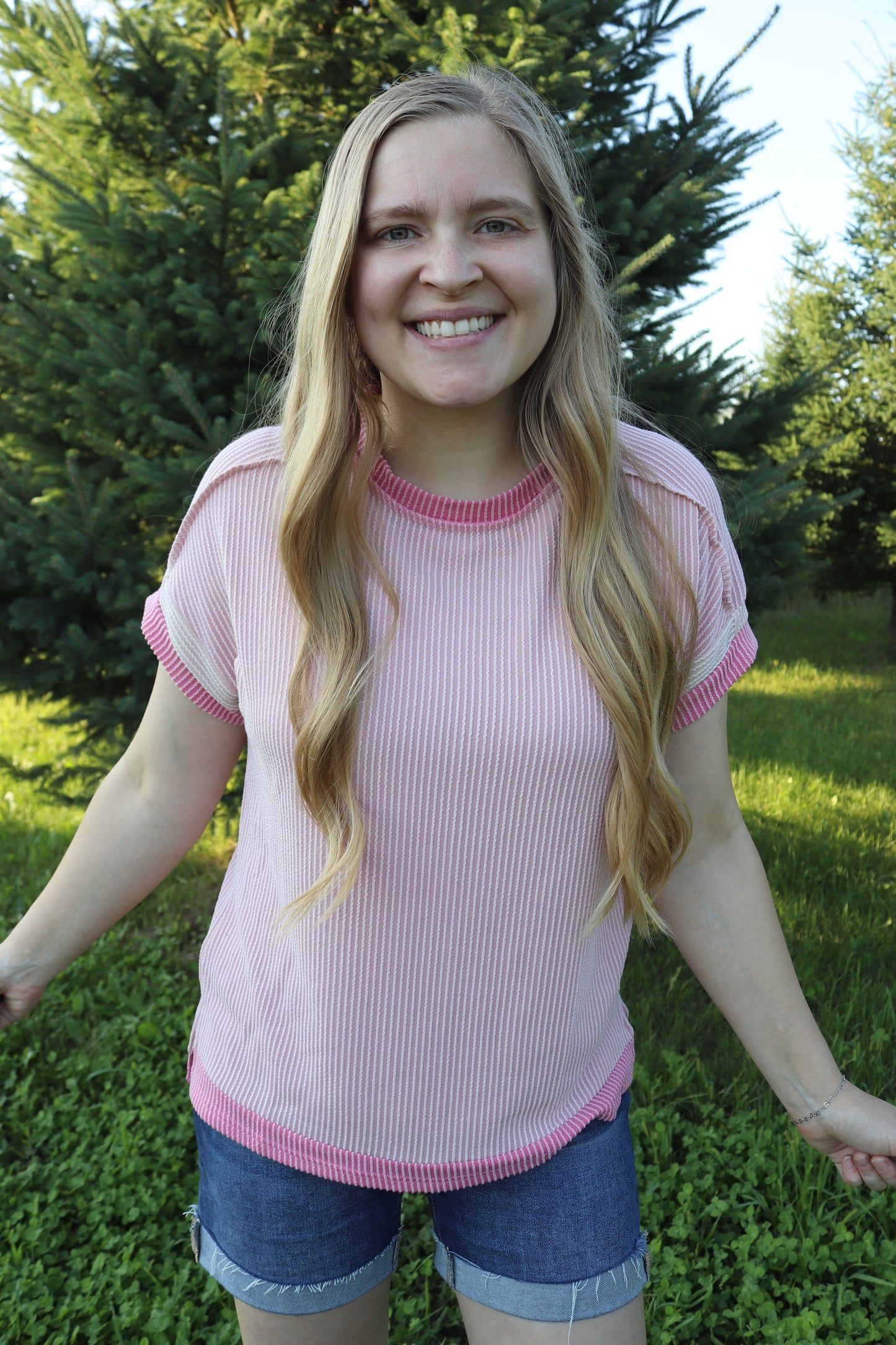 Pink Ribbed Tee