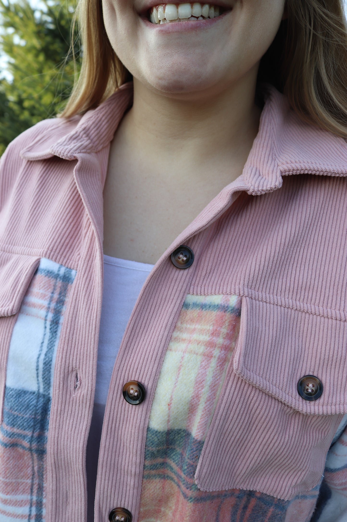 Pink Plaid Corduroy Shacket