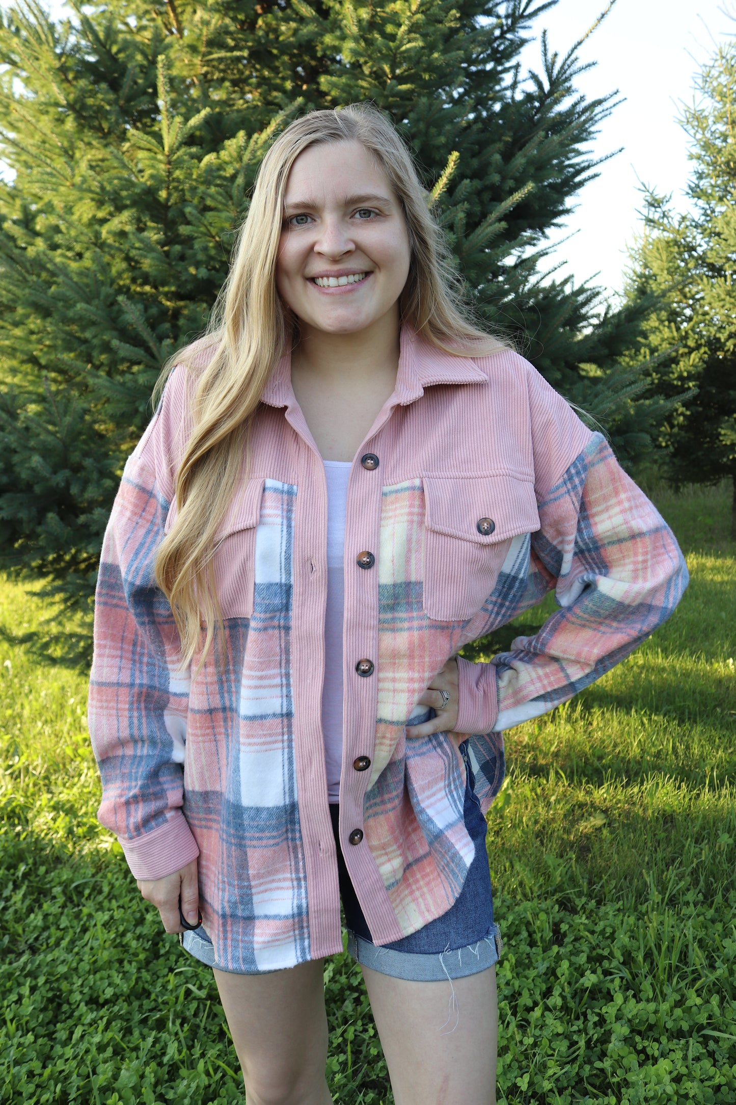 Pink Plaid Corduroy Shacket