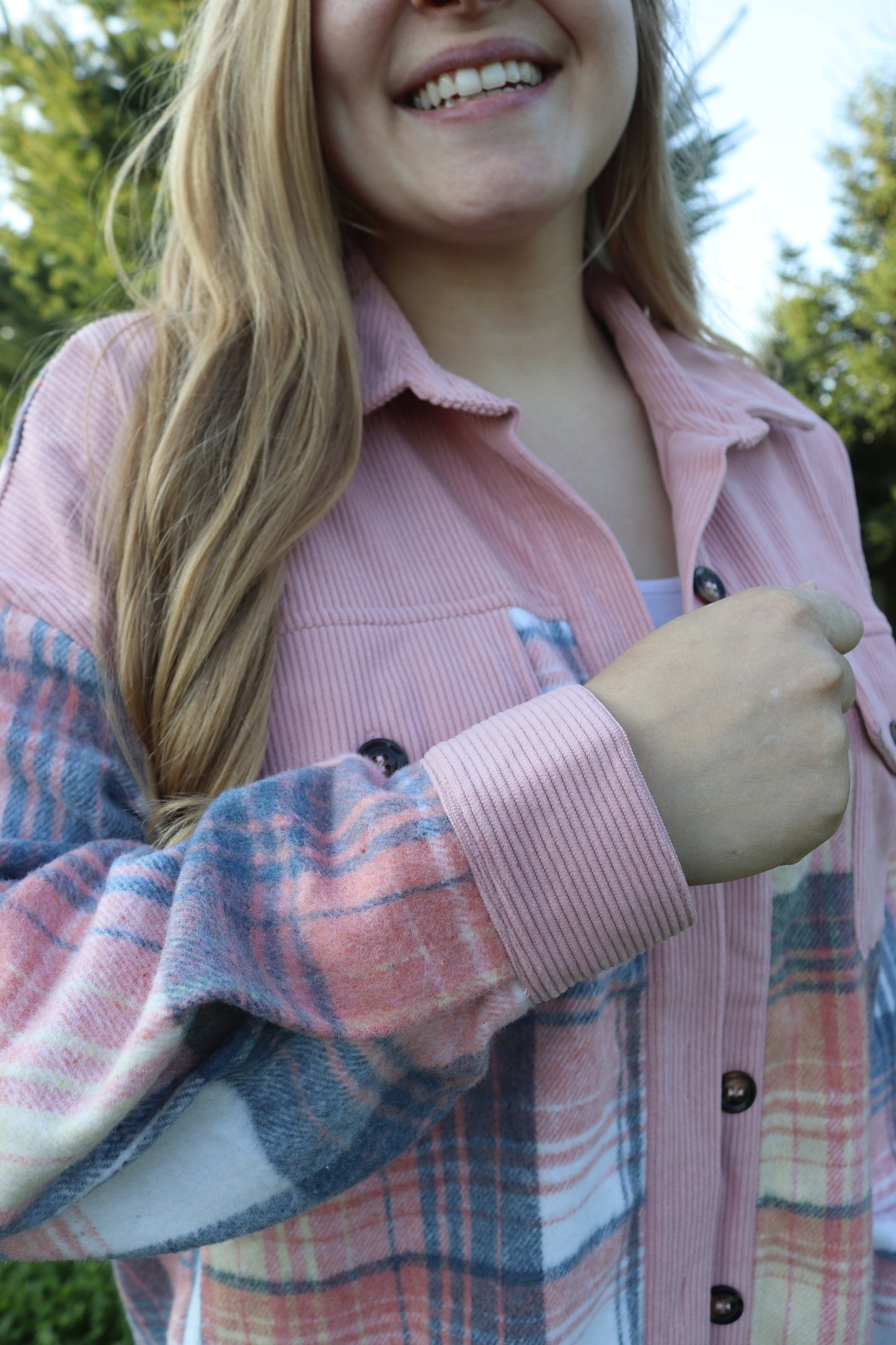 Pink Plaid Corduroy Shacket