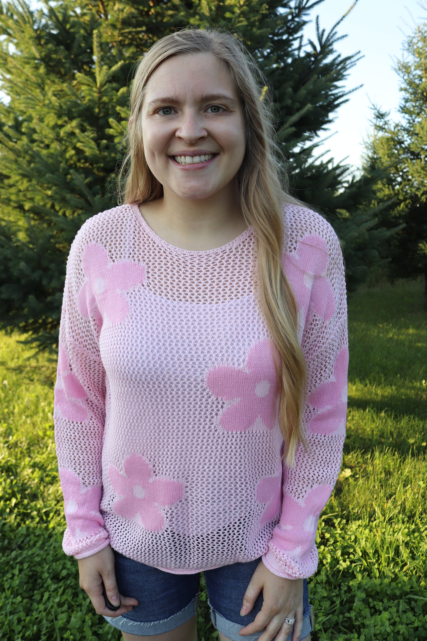 Pink Floral Knit Top