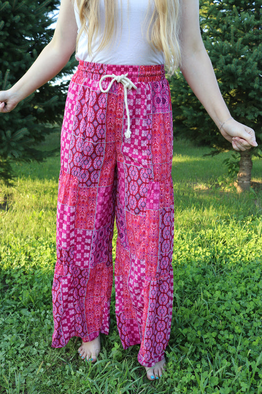 Pink Boho Wide Leg Pants