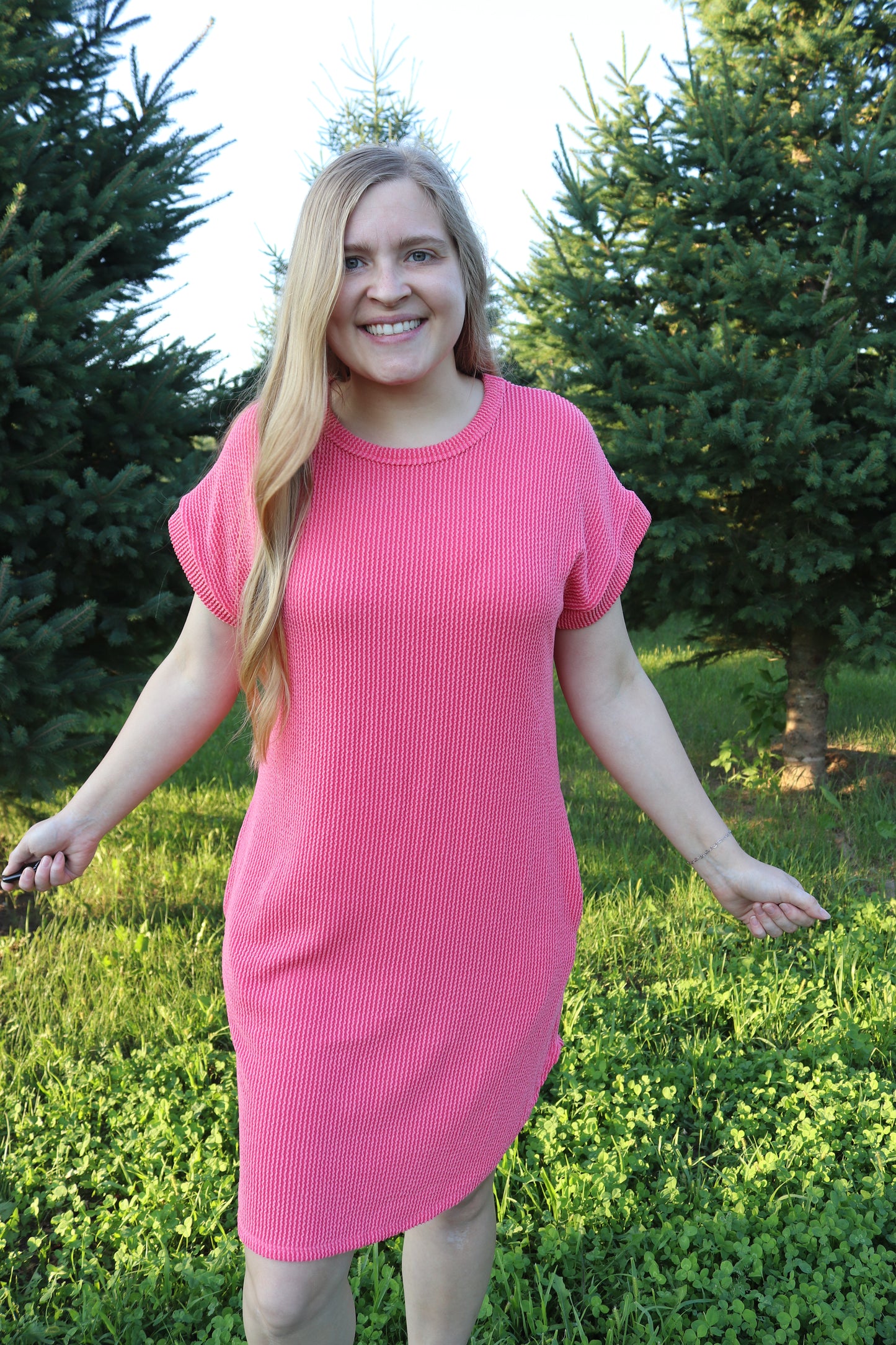 Coral Ribbed Dress