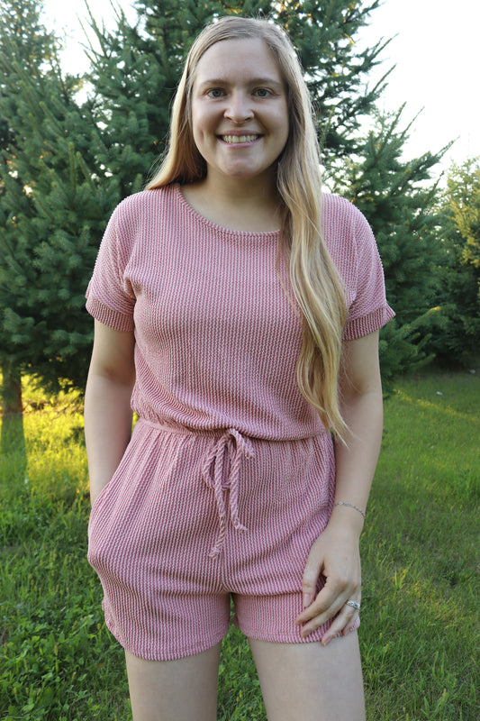 Dusty Pink Ribbed Romper