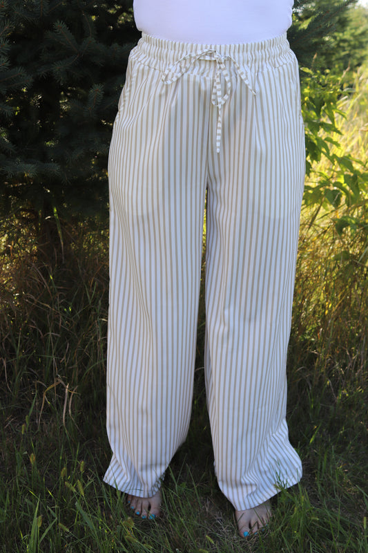 Khaki Stripe Wide Leg Pants