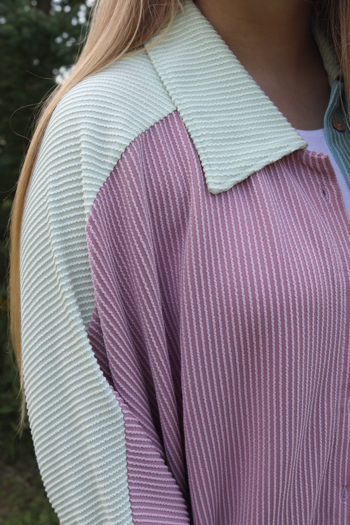 Pastel Ribbed Button Up