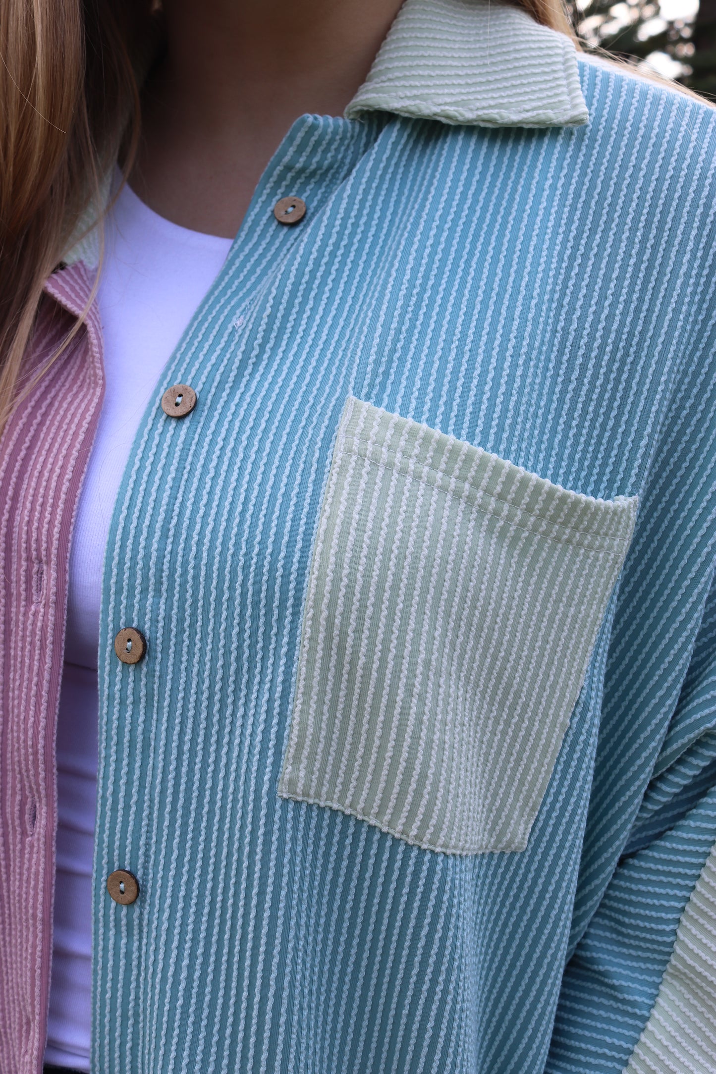 Pastel Ribbed Button Up