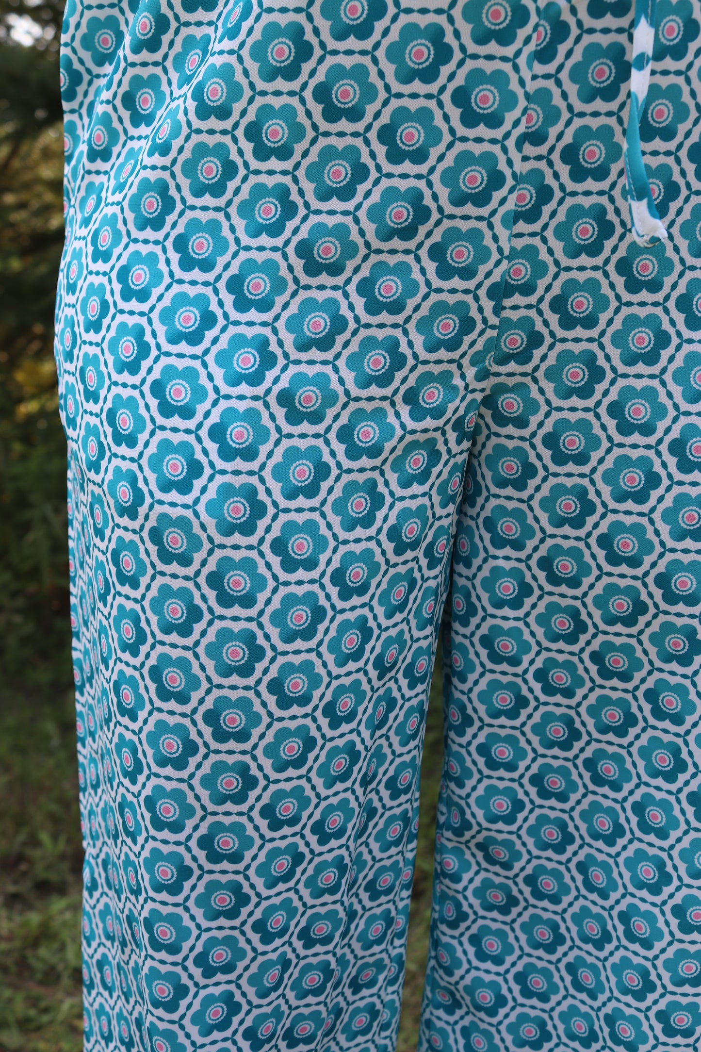 Teal Geometric Wide Leg Pants