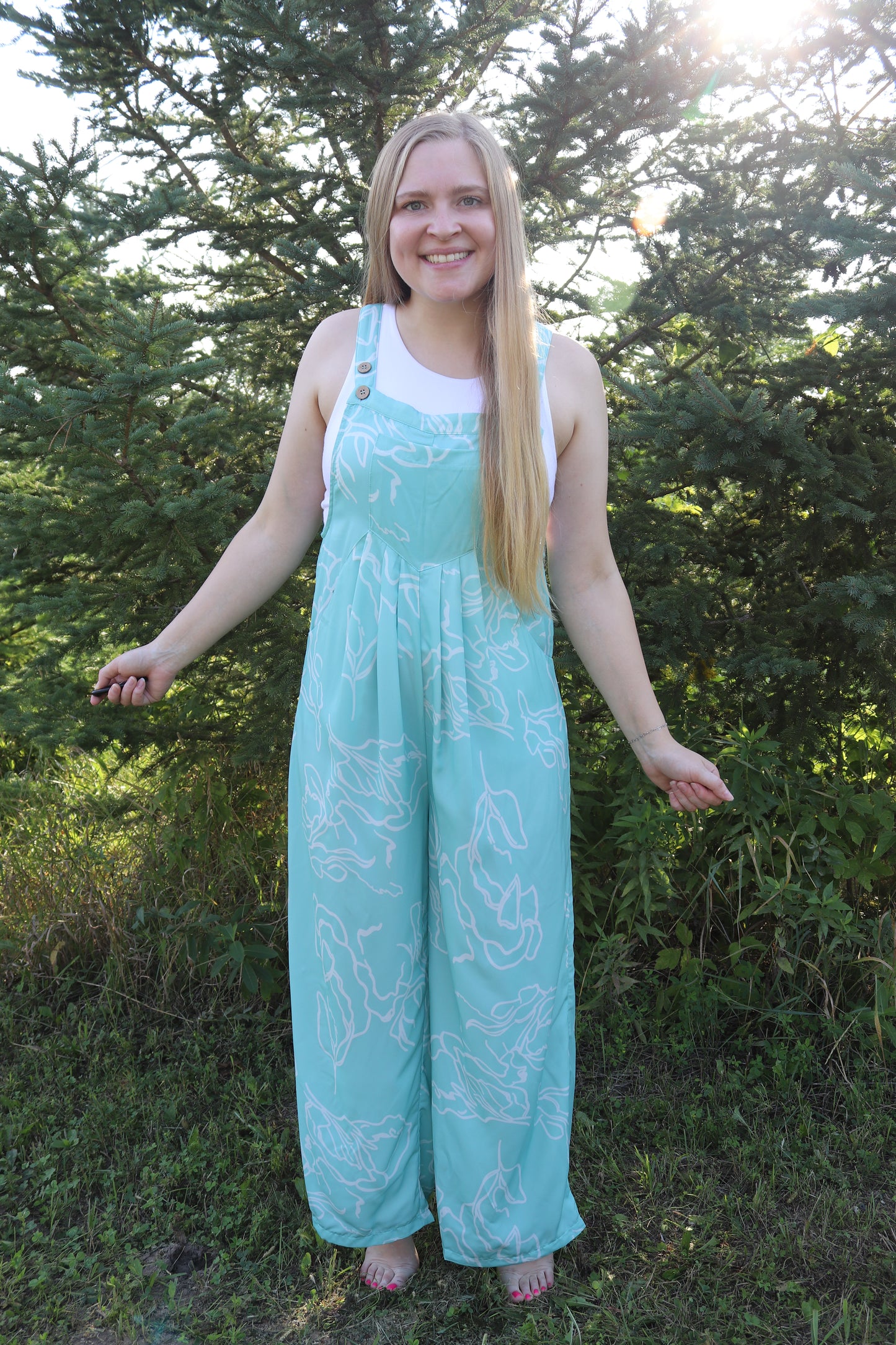 Mint Floral Wide Leg Jumpsuit