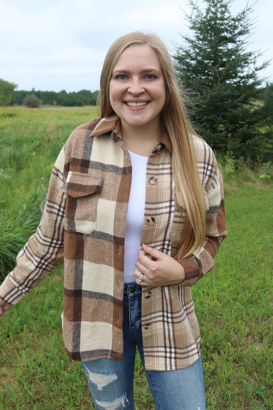 Brown Plaid Patchwork Plaid Shacket