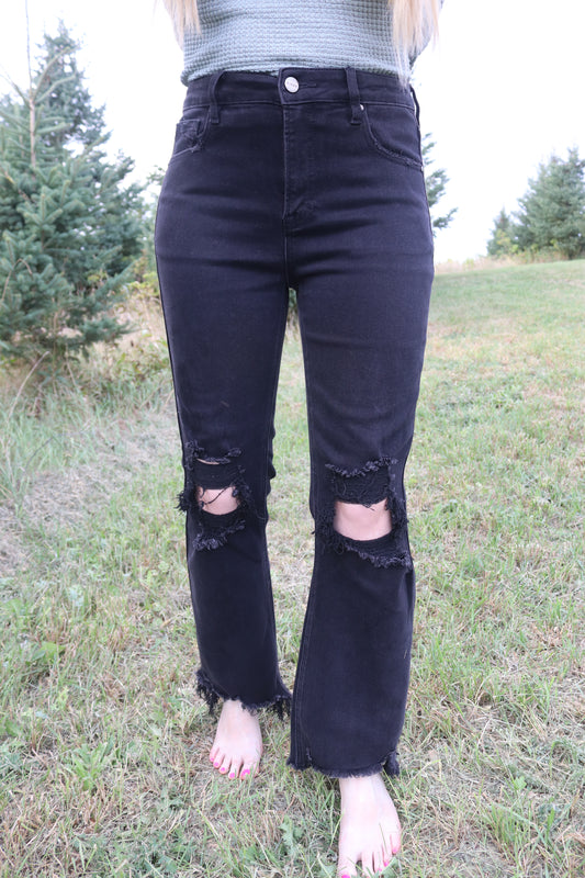 Risen: Black High Rise Straight Jeans