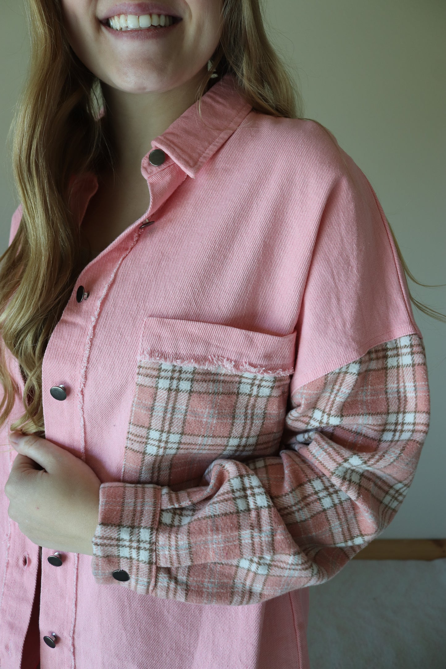 Pink Denim Patchwork Shacket