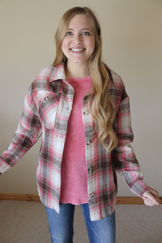 Pink Plaid Button Up