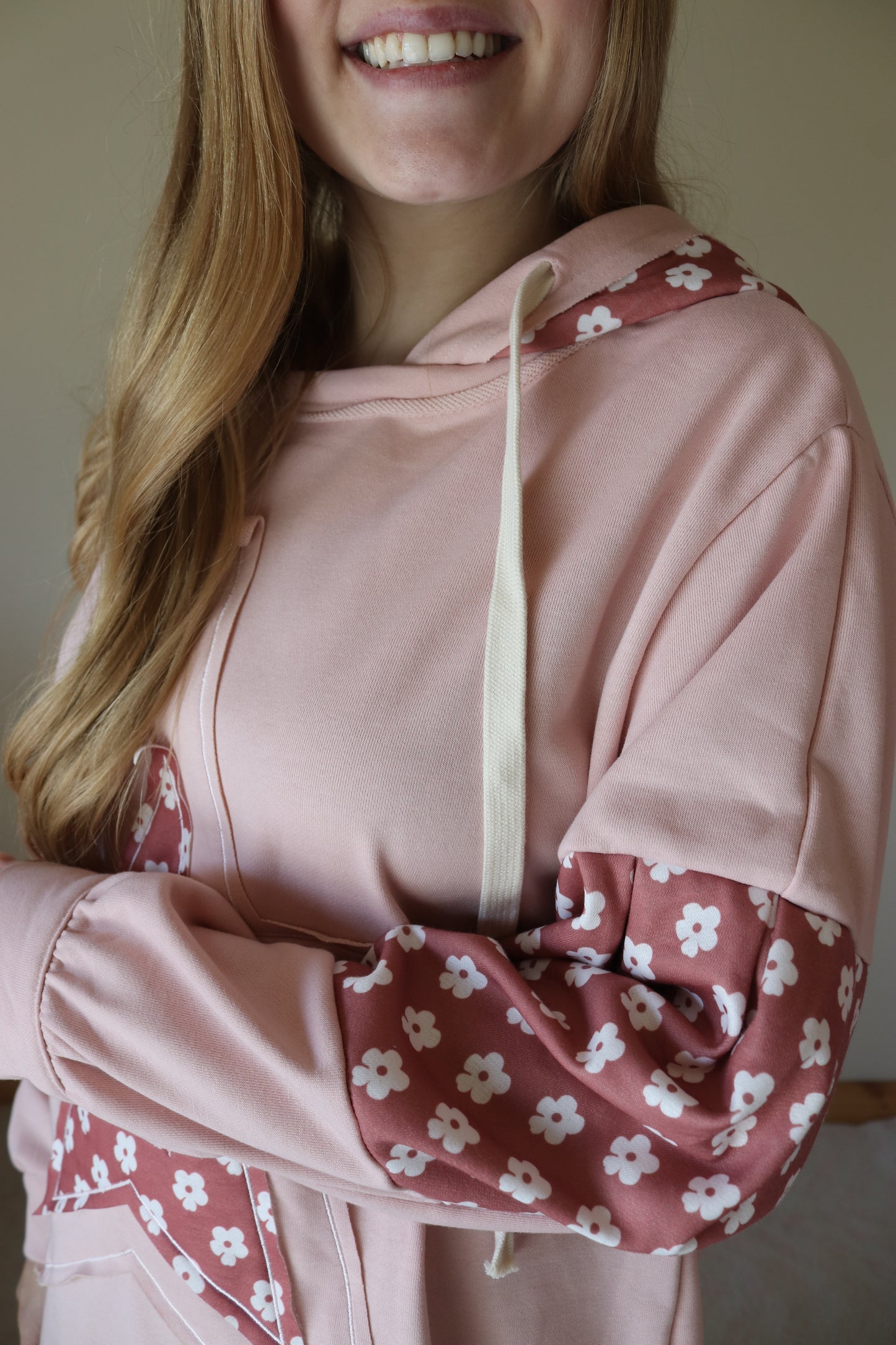 Dusty Pink Floral Patchwork Hoodie