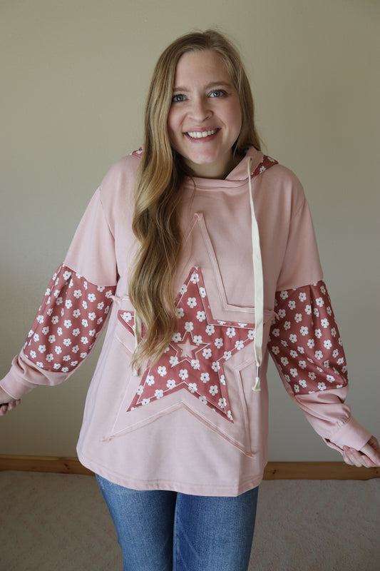 Dusty Pink Floral Patchwork Hoodie