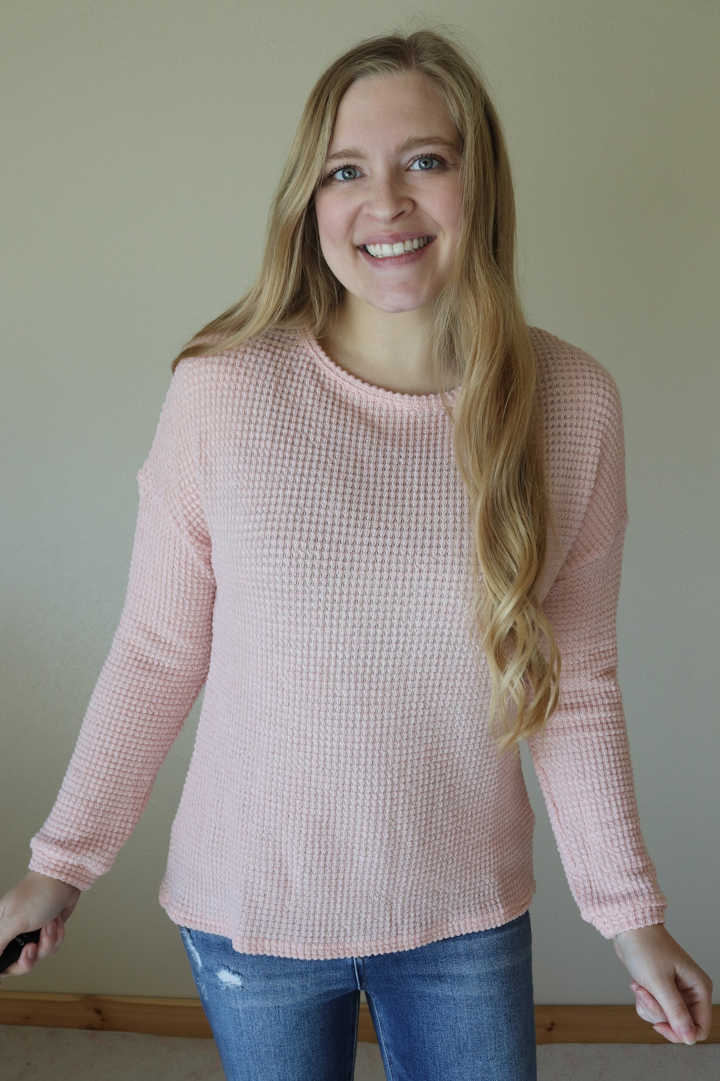 Pink Waffle Knit Long Sleeve