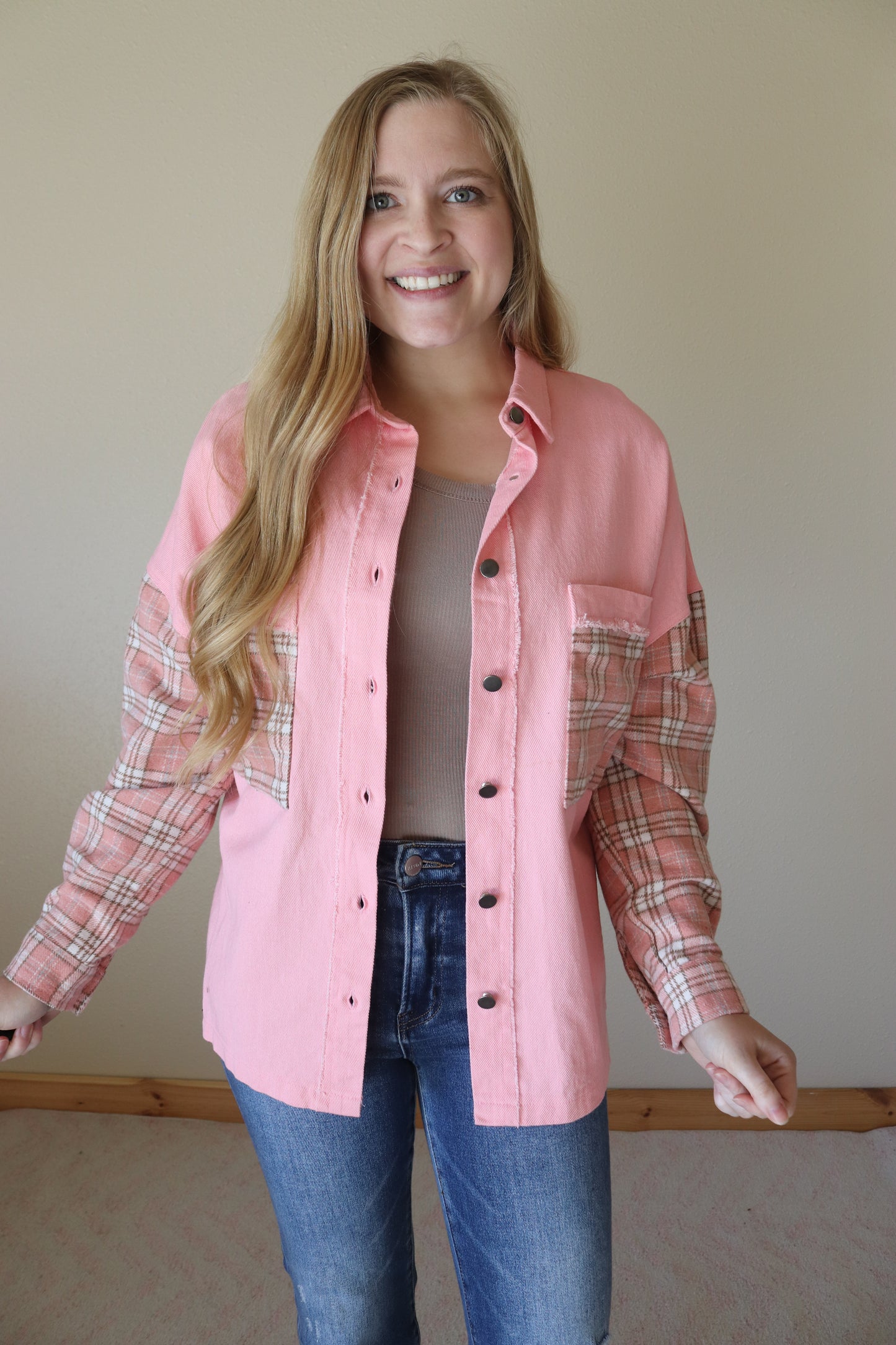 Pink Denim Patchwork Shacket