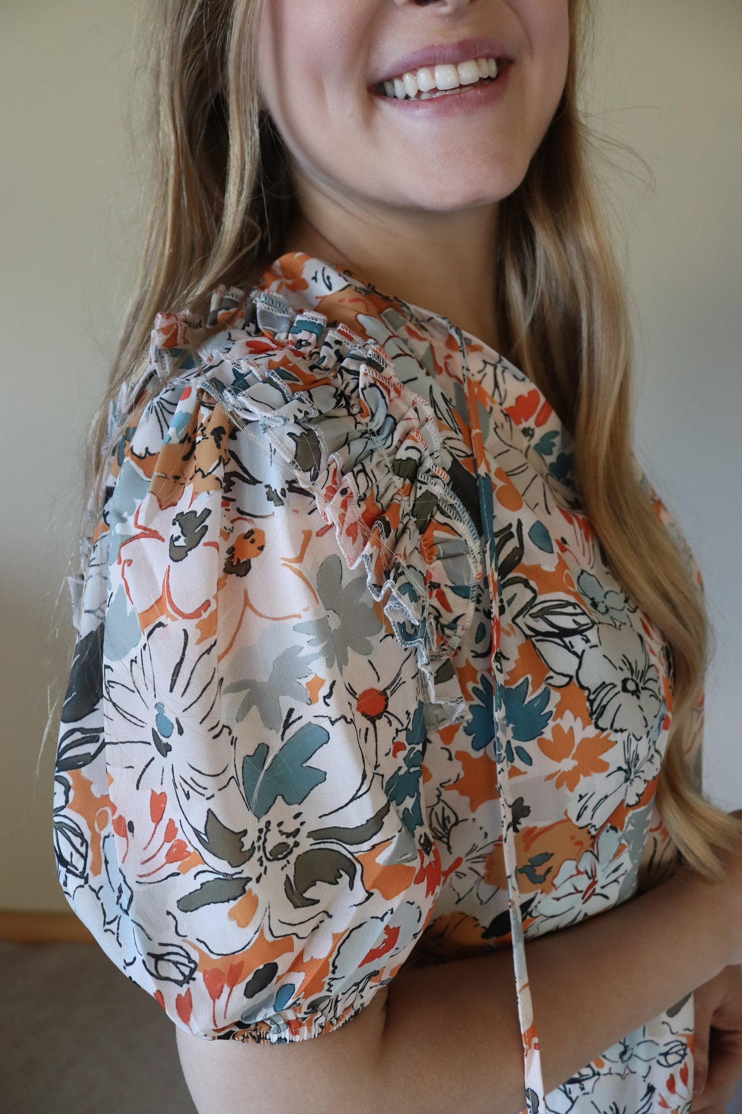 Autumn V-Neck Floral Blouse