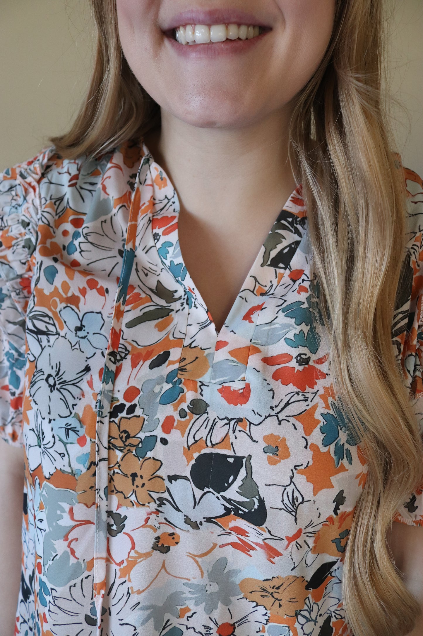 Autumn V-Neck Floral Blouse