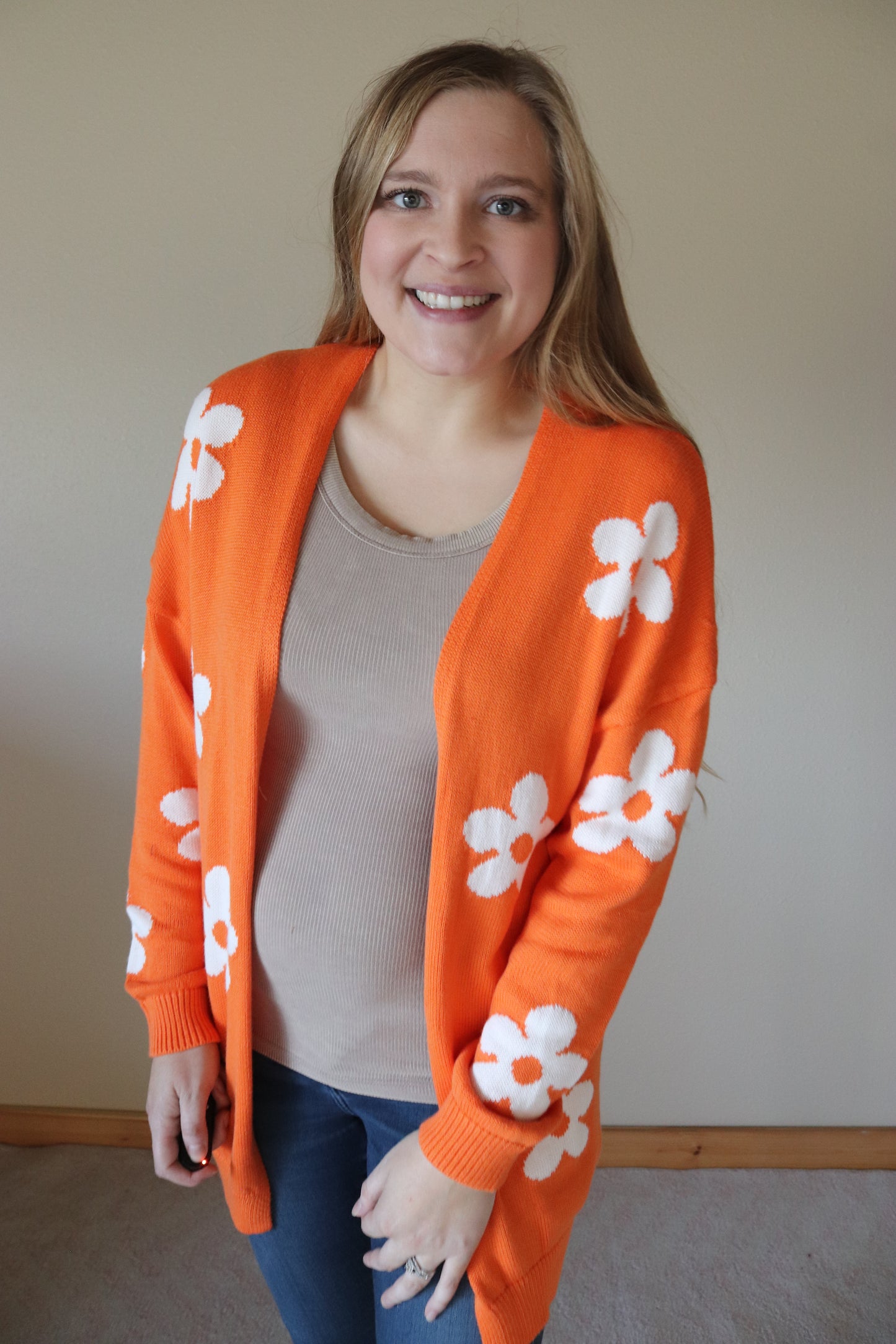 Orange Floral Cardigan