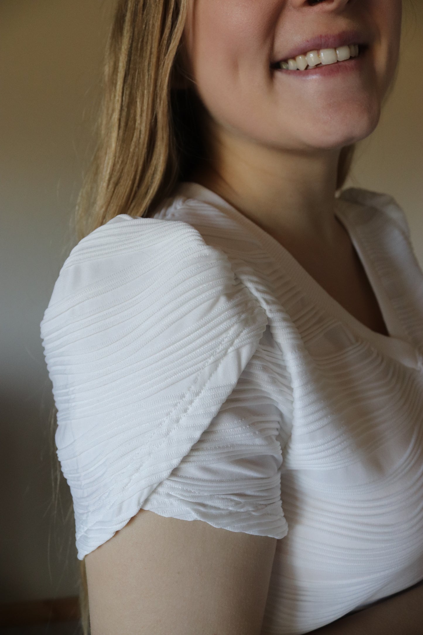 White Textured Petal Sleeve Blouse